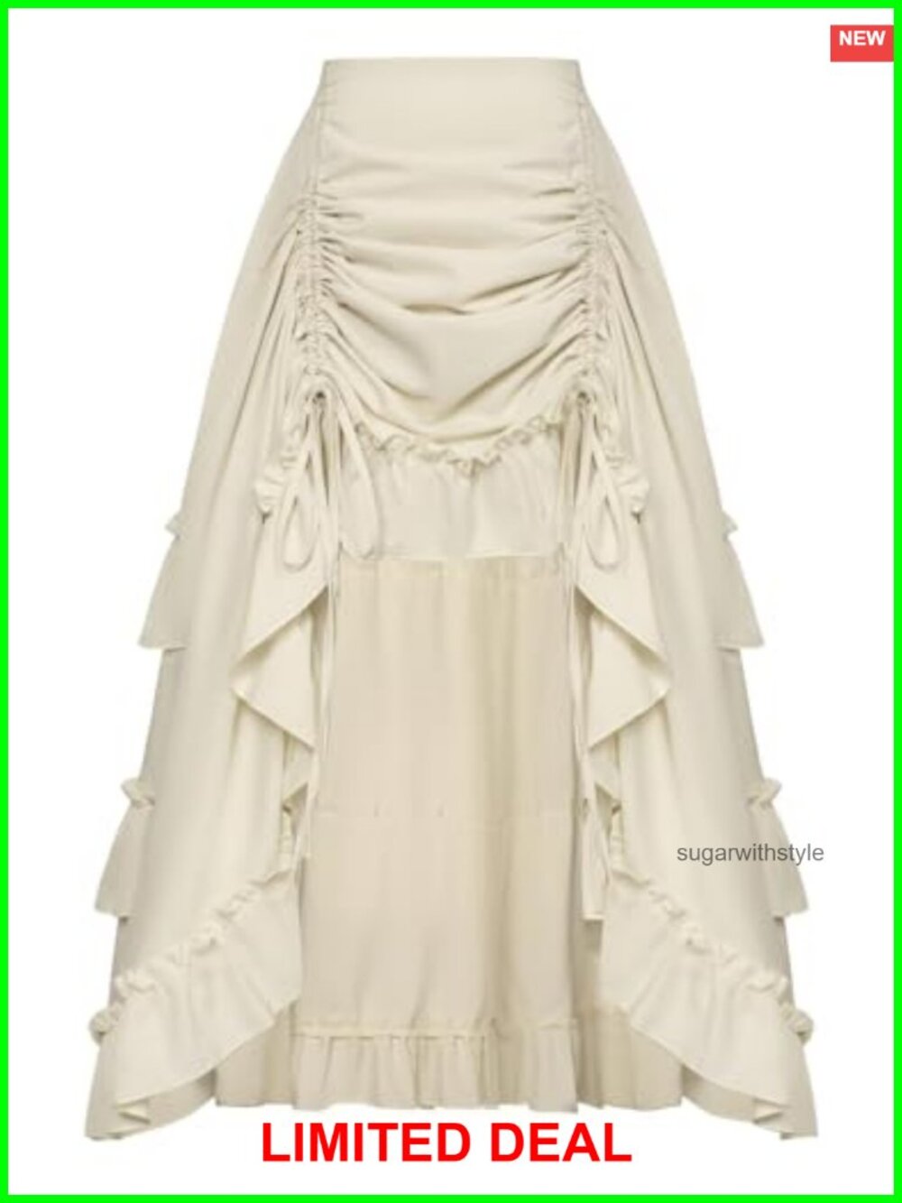 High-Low Renaissance Pirate Skirt 2-Way Wear Multi-Tiered Ruffle Cosplay